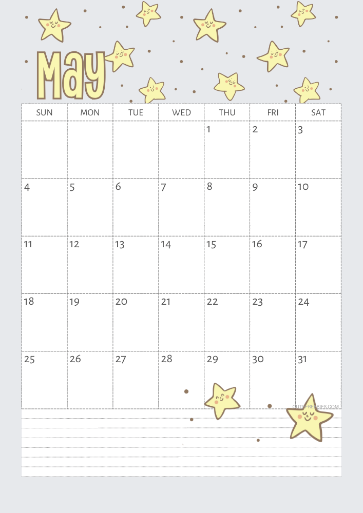 May 2025 Yellow stars calendar free printable - SEE PREVIOUS POST TO DOWNLOAD THE COMPLETE 2025 CALENDAR