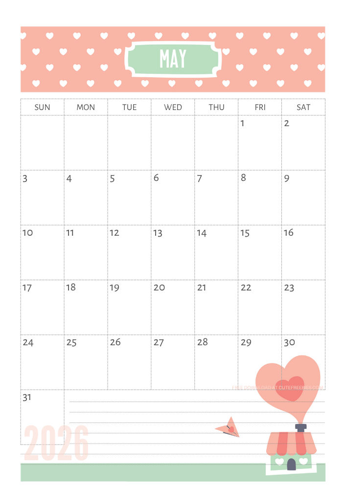 May 2026 Cute calendar free printable - SEE PREVIOUS POST TO DOWNLOAD THE COMPLETE 2026 CALENDAR