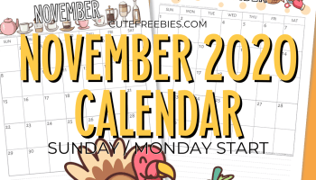Free Printable NOVEMBER 2020 Calendar PDF - with autumn AND THANKSGIVING calendar. Downloadable monthly calendar Get your free download now! #cutefreebiesforyou #freeprintable