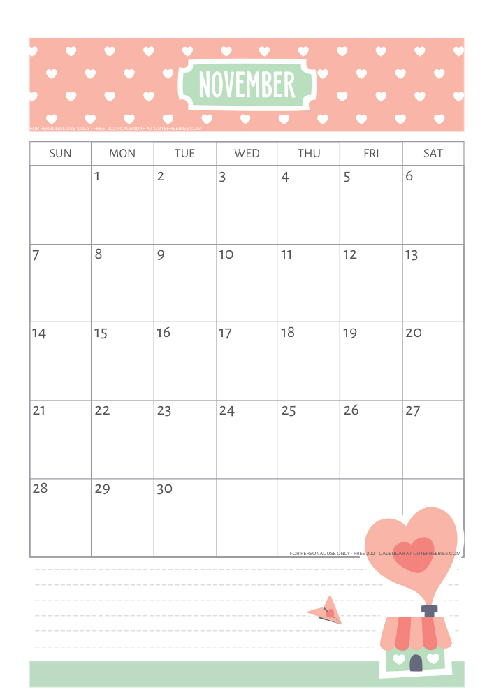 November 2021 calendar free printable #cutefreebiesforyou - SEE PREVIOUS POST TO DOWNLOAD THE FREE PDF FILE