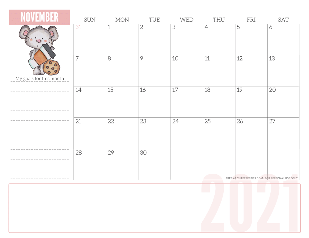 NOVEMBER 2021 CUTE calendar planner - free printable 2021 monthly calendar #printablesandinspirations #freeprintable SEE PREVIOUS POST TO DOWNLOAD THE PDF