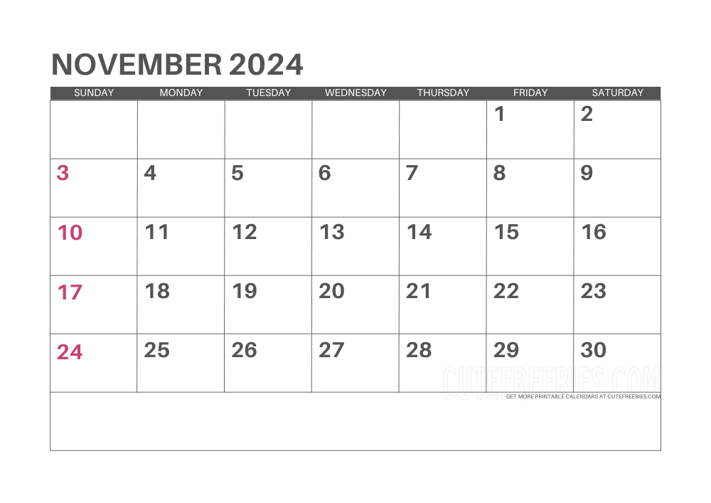 November 2024 calendar - free printable monthly planner #cutefreebiesforyou - SEE PREVIOUS POST TO DOWNLOAD THE COMPLETE 2024 CALENDAR