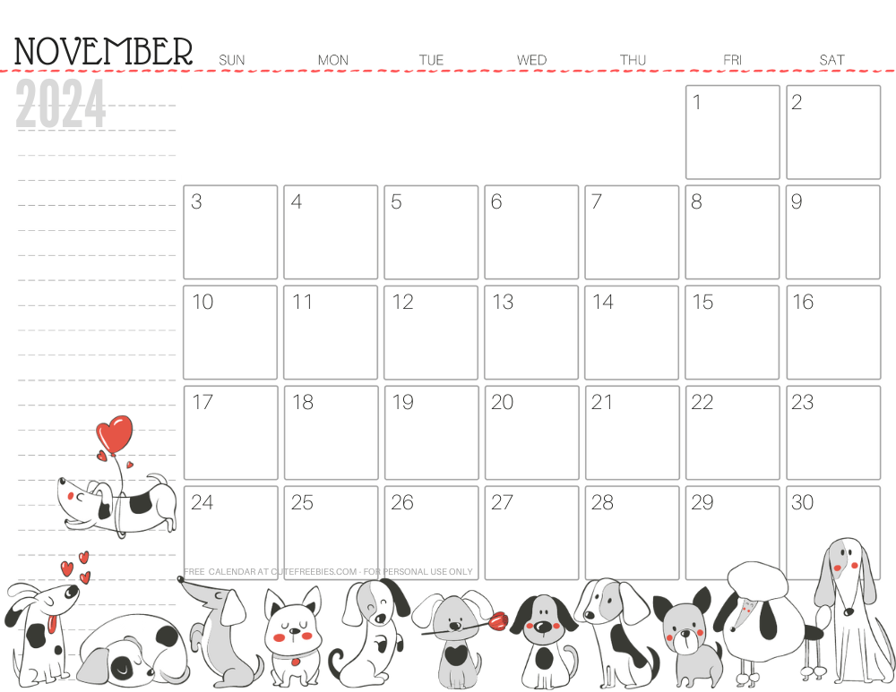 November 2024 calendar cute dog free printable #cutefreebiesforyou SEE PREVIOUS POST TO DOWNLOAD THE COMPLETE 2024 CALENDAR