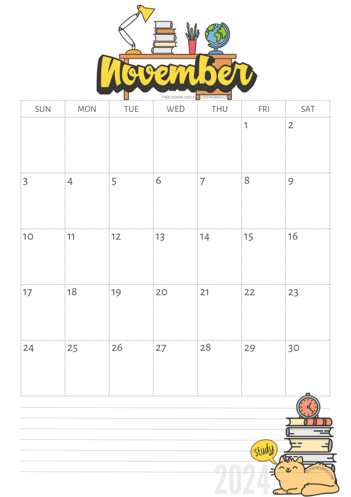 November 2024 calendar, free printable school calendar for 2024 - SEE PREVIOUS POST TO GET THE COMPLETE 2024 MONTHLY CALENDAR PDF