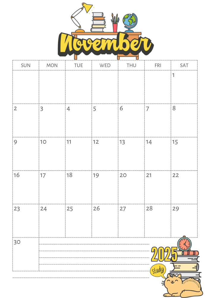 November 2025 calendar, free printable school calendar for 2025 - SEE PREVIOUS POST TO GET THE COMPLETE 2025 MONTHLY CALENDAR PDF