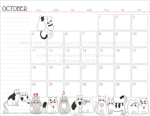 October 2020 calendar cats