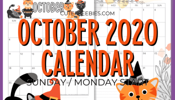 Free Printable OCTOBER 2020 Calendar PDF - with autumn calendar. Downloadable monthly calendar Get your free download now! #cutefreebiesforyou #freeprintable