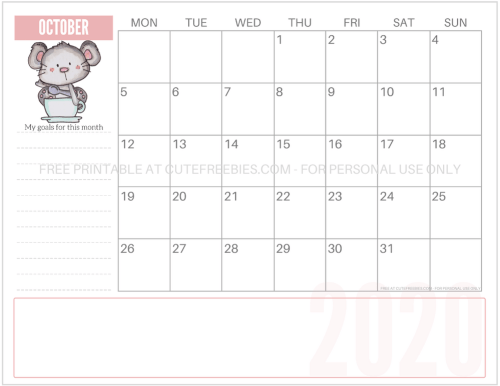 October 2020 Calendar - Year of the Rat monthly calendar - Cute 2020 coffee mouse calendar - free pdf download now! #freeprintable #cutefreebiesforyou #yearoftherat #mouse #coffeelover