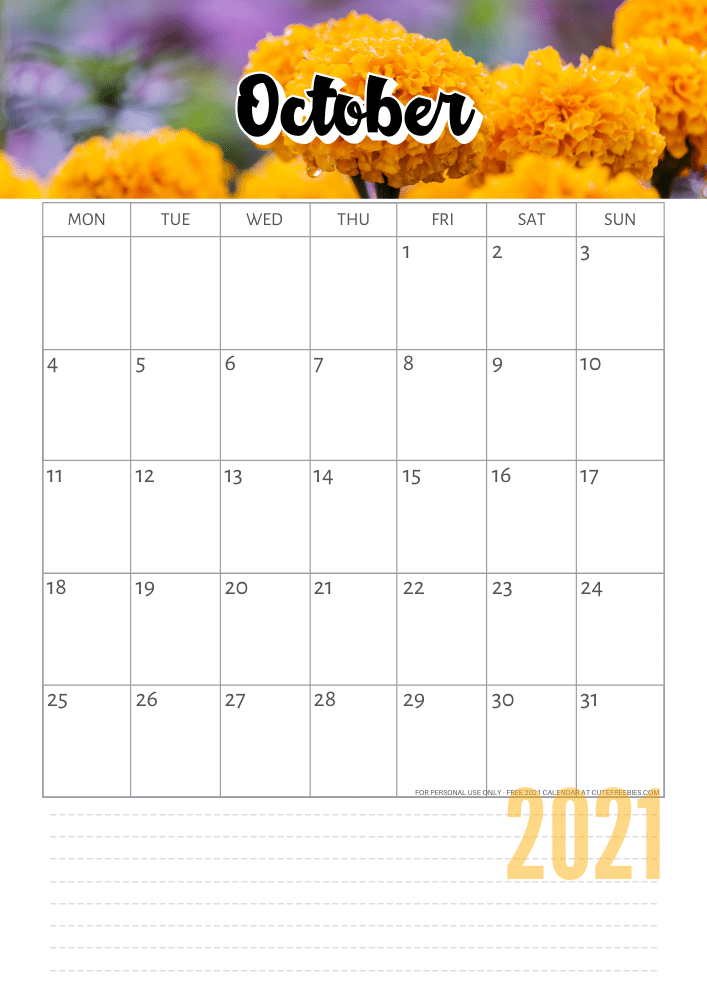 OCTOBER 2021 Calendar using Canva Pro #cutefreebiesforyou #freeprintable #planneraddict #canva