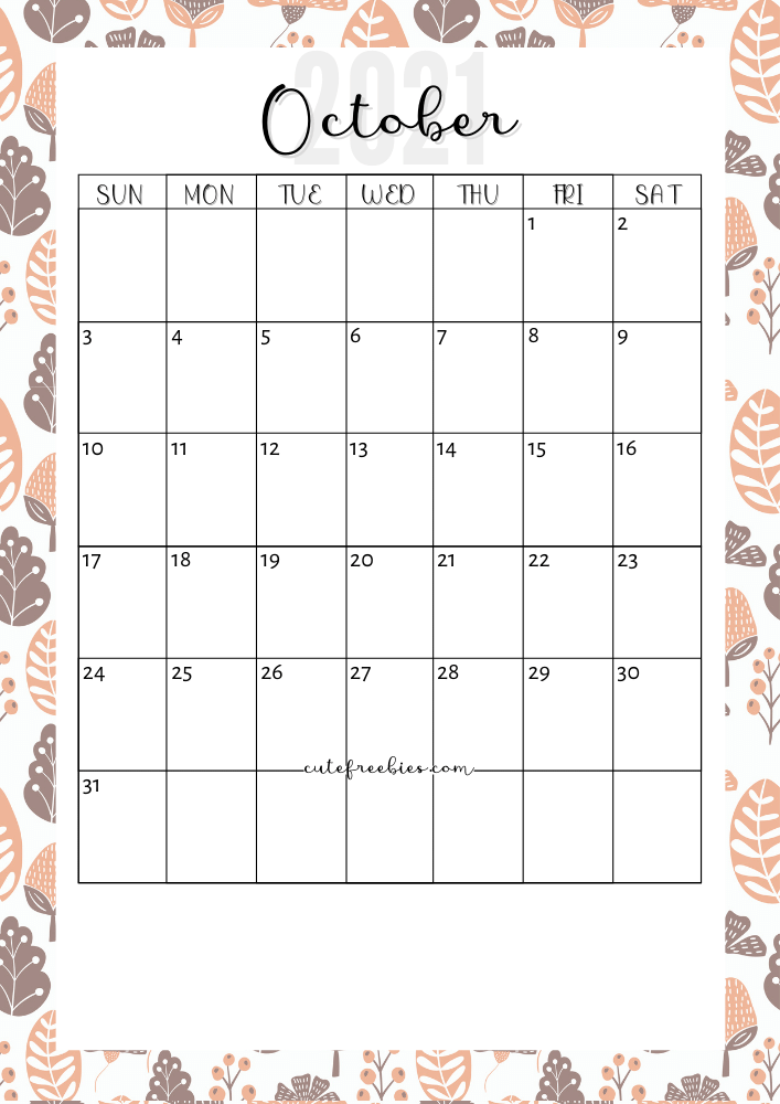 October 2021 Floral Calendar #cutefreebiesforyou #freeprintable #budgetplanner SEE PREVIOUS POST TO GET THE COMPLETE 2021 CALENDAR