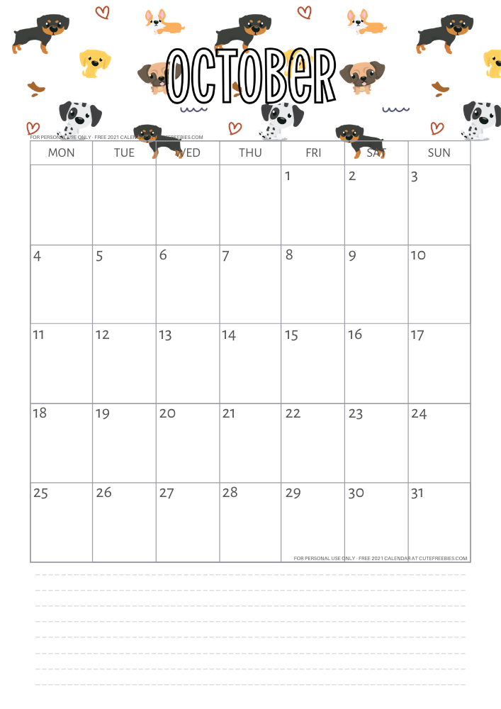 October 2021 calendar cute free printable monthly planner. Click the previous post to download the PDF file. #printablesandinspirations