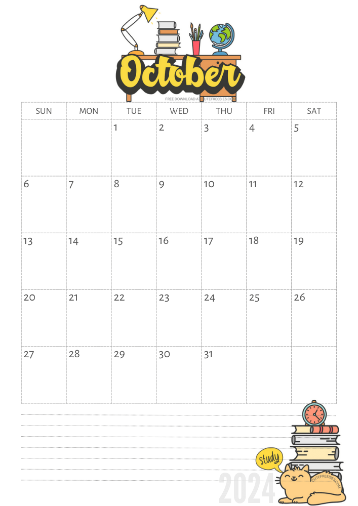 October 2024 calendar, free printable school calendar for 2024 - SEE PREVIOUS POST TO GET THE COMPLETE 2024 MONTHLY CALENDAR PDF