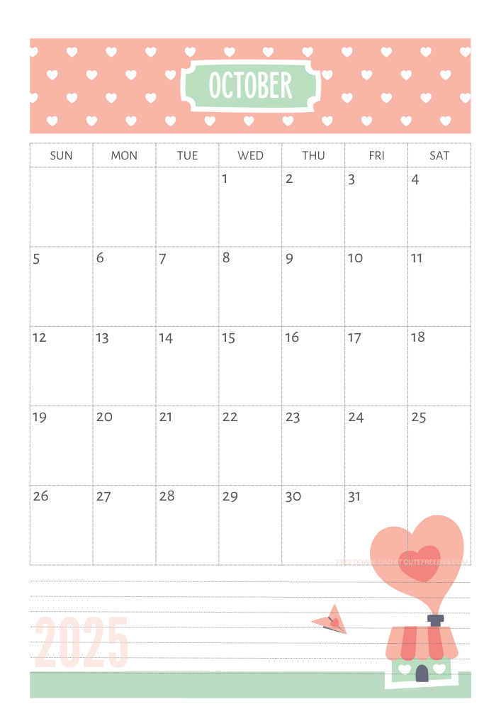 October 2025 Cute calendar free printable - SEE PREVIOUS POST TO DOWNLOAD THE COMPLETE 2025 CALENDAR
