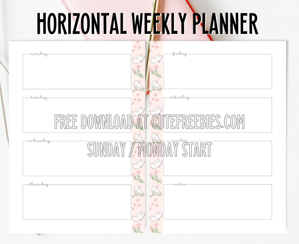 Free printable horizontal weekly planner template pdf #cutefreebiesforyou #freeprintable SEE PREVIOUS POST TO DOWNLOAD THE PDF FILE