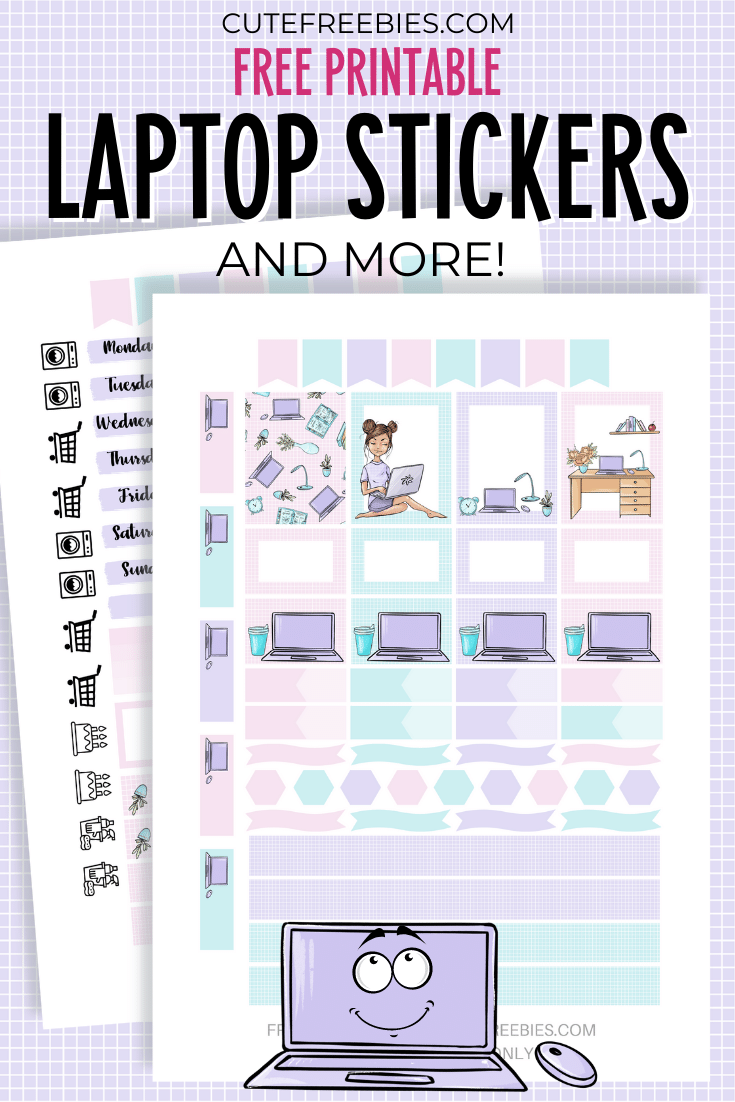 Free Printable Laptop Planner Stickers - Cute laptop stickers + functional stickers + free printable planner #cutefreebiesforyou #freeprintable #plannerstickers