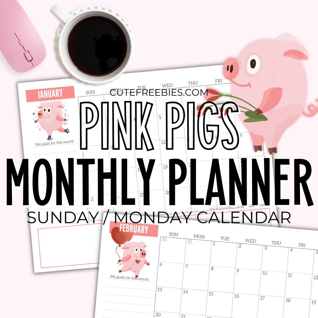 Free Printable 2026 MONTHLY PLANNER CALENDAR PDF - Cute 2026 PINK PIGS calendar - free pdf download now! #freeprintable #cutefreebiesforyou