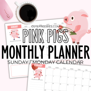 Free Printable 2026 MONTHLY PLANNER CALENDAR PDF - Cute 2026 PINK PIGS calendar - free pdf download now! #freeprintable #cutefreebiesforyou