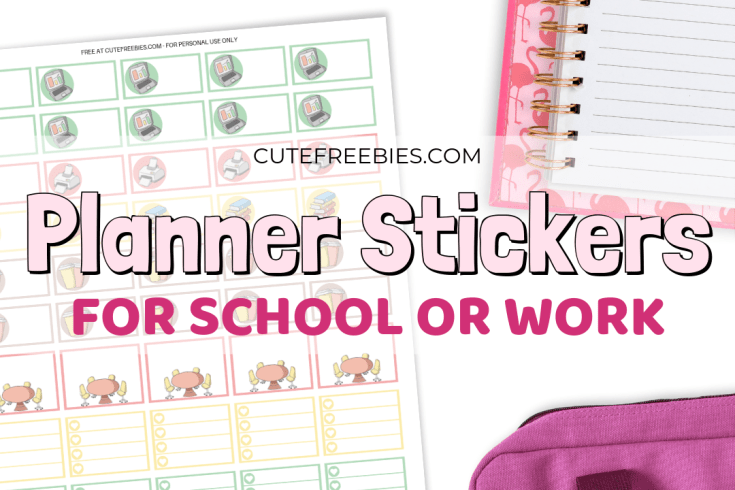 Free Printable Work Or School Planner Stickers. Cute printable planner stickers pdf with laptop, desktop, coffee stickers and more. Get your free download now! #cutefreebiesforyou #freeprintable #plannerstickers #printablestickers #bulletjournal #backtoschool