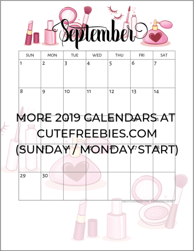 September 2019 Calendar Printable Planner - Free Printable #cutefreebiesforyou #makeuplover #freeprintable