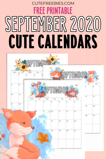 Free Printable SEPTEMBER 2020 Calendar PDF - with autumn calendar. Downloadable monthly calendar Get your free download now! #cutefreebiesforyou #freeprintable