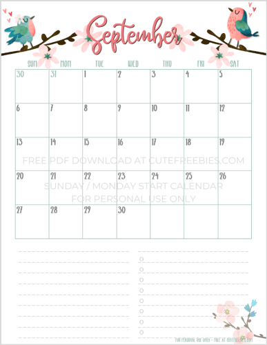 September 2020 calendar - go to previous post to download the PDF