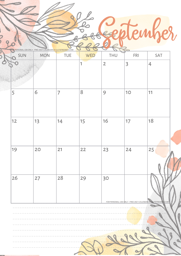 September 2021 calendar free printable monthly planner - See previous post to download the PDF file. #cutefreebiesforyou