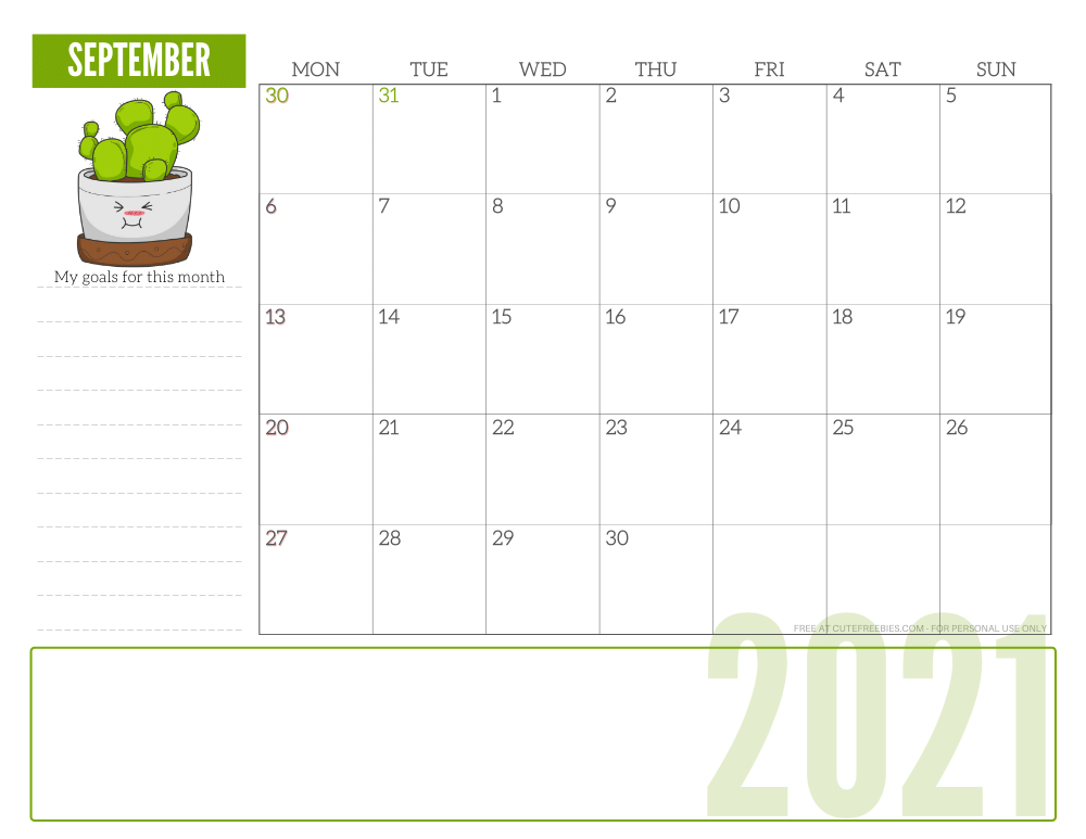 September 2021 monthly planner - free printable 2021 calendar for plant lovers #freeprintable #cutefreebiesforyou SEE PREVIOUS POST TO DOWNLOAD THE PDF FILE