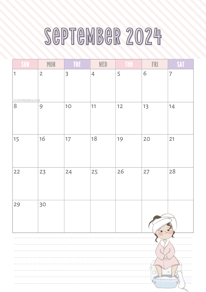 September 2024 cute cat calendar free printable #cutefreebiesforyou - SEE PREVIOUS POST TO DOWNLOAD THE COMPLETE 2024 CALENDAR
