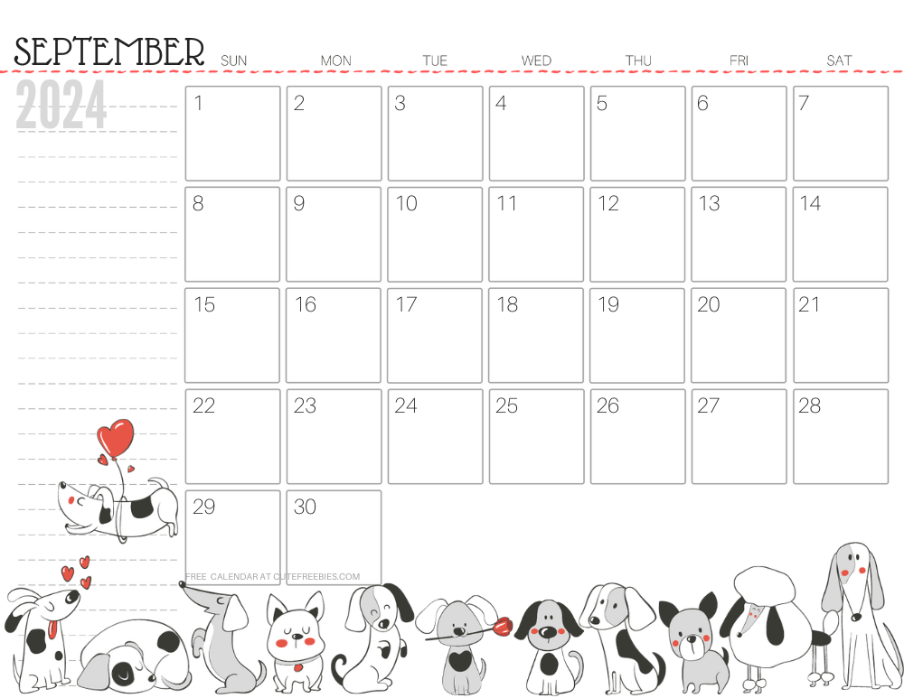 September 2024 calendar cute dog free printable #cutefreebiesforyou SEE PREVIOUS POST TO DOWNLOAD THE COMPLETE 2024 CALENDAR