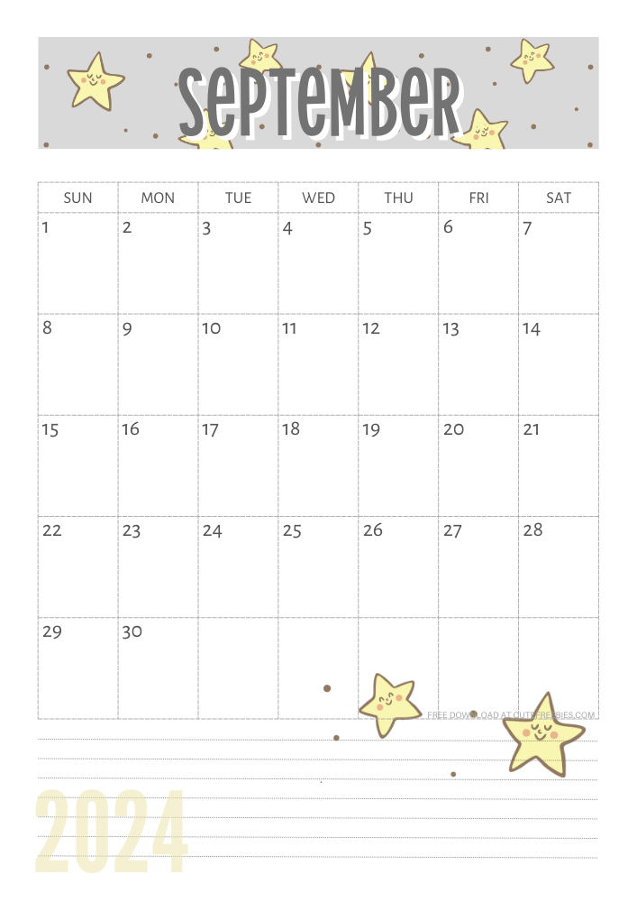 2024 Yellow stars calendar free printable - SEE PREVIOUS POST TO DOWNLOAD THE COMPLETE 2024 CALENDAR