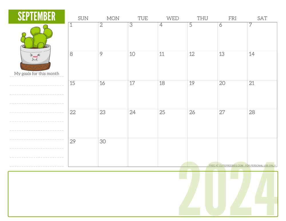 SEPTEMBER 2024 cute monthly planner with plant - free printable 2024 cute calendar for plant lovers #freeprintable #cutefreebiesforyou SEE PREVIOUS POST TO DOWNLOAD THE COMPLETE 2024 CALENDAR