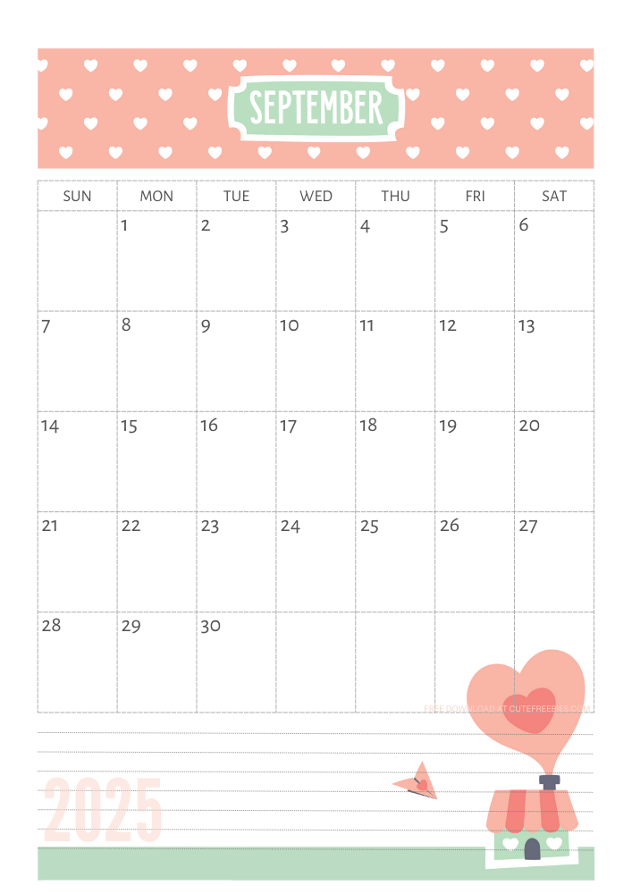 September 2025 Cute calendar free printable - SEE PREVIOUS POST TO DOWNLOAD THE COMPLETE 2025 CALENDAR