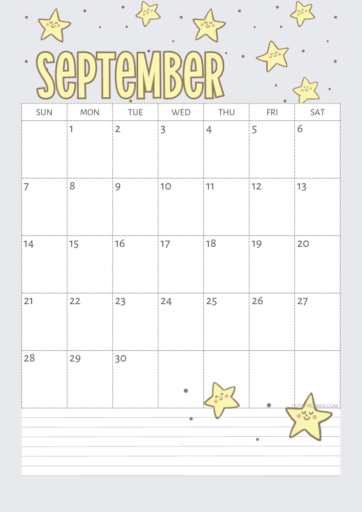 September 2025 Yellow stars calendar free printable - SEE PREVIOUS POST TO DOWNLOAD THE COMPLETE 2025 CALENDAR