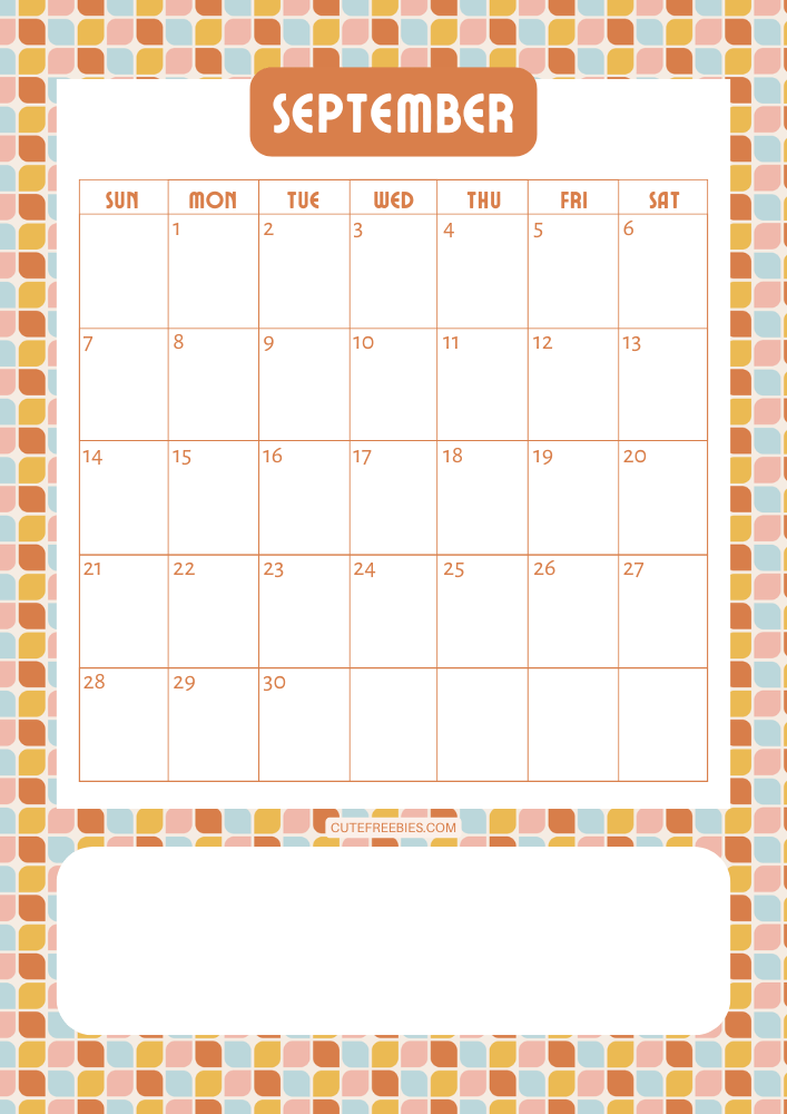 September 2025 colorful retro calendar free printable cutefreebiesforyou - SEE PREVIOUS POST TO DOWNLOAD THE COMPLETE 2025 CALENDAR
