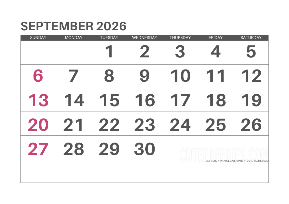 September 2026 monthly calendar #cutefreebiesforyou - SEE PREVIOUS POST TO DOWNLOAD THE COMPLETE 2026 CALENDAR