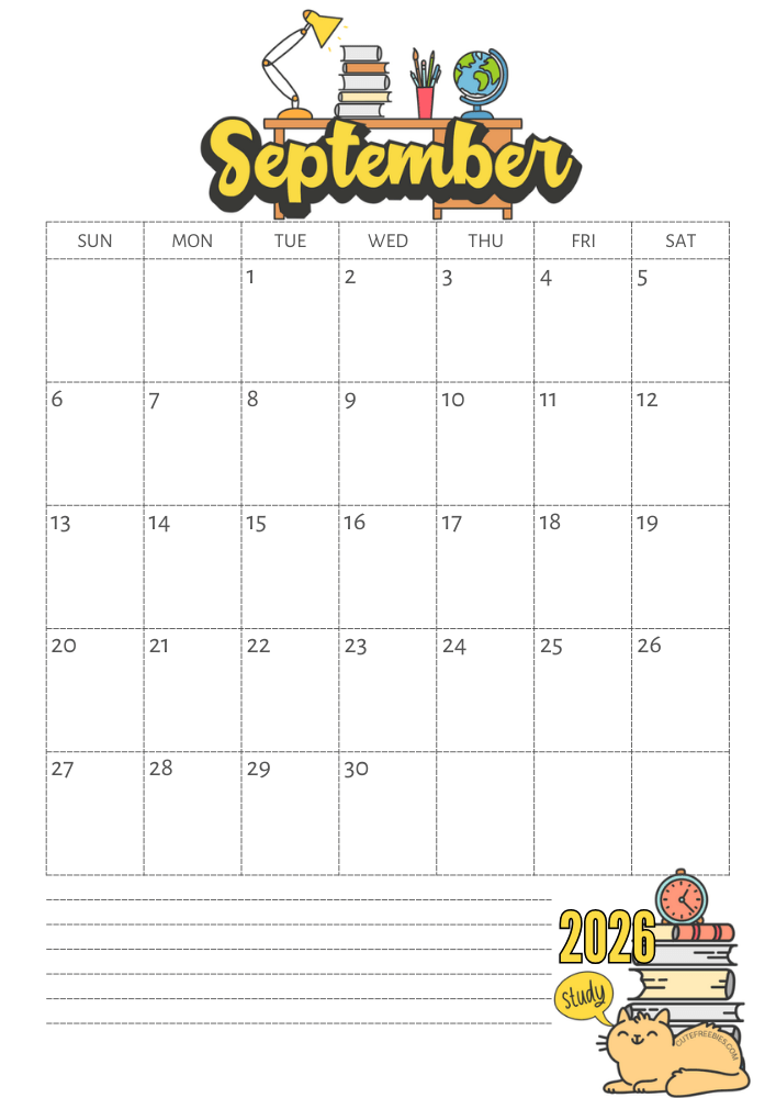 September 2026 calendar, free printable school calendar for 2026 - SEE PREVIOUS POST TO GET THE COMPLETE 2026 MONTHLY CALENDAR PDF