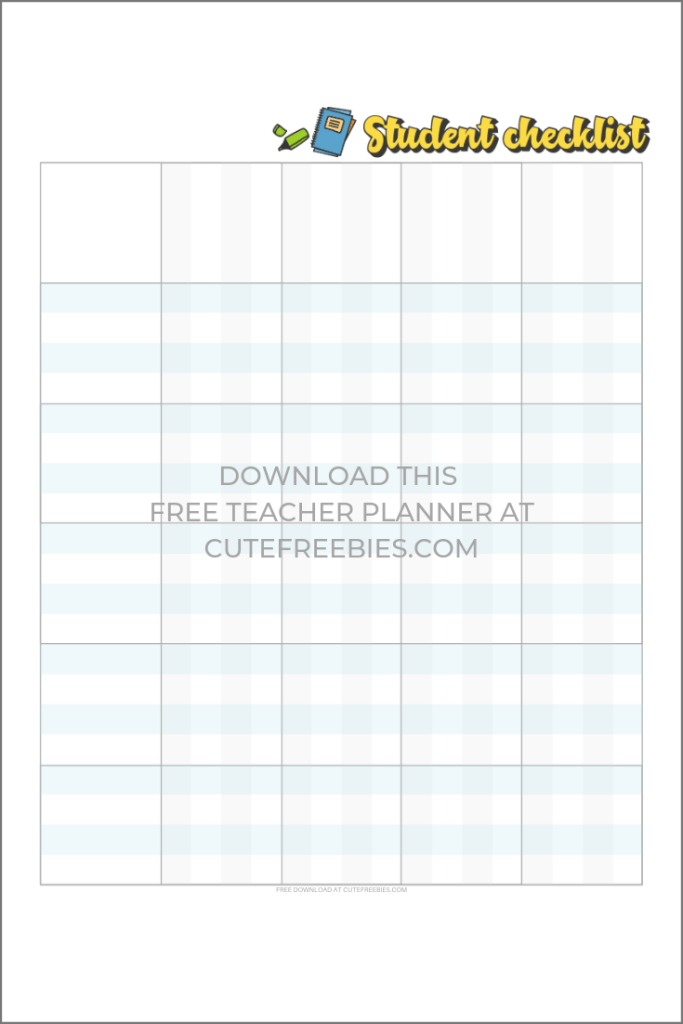 Student checklist printable from the free teacher planner by CuteFreebies.Com - free pdf download.