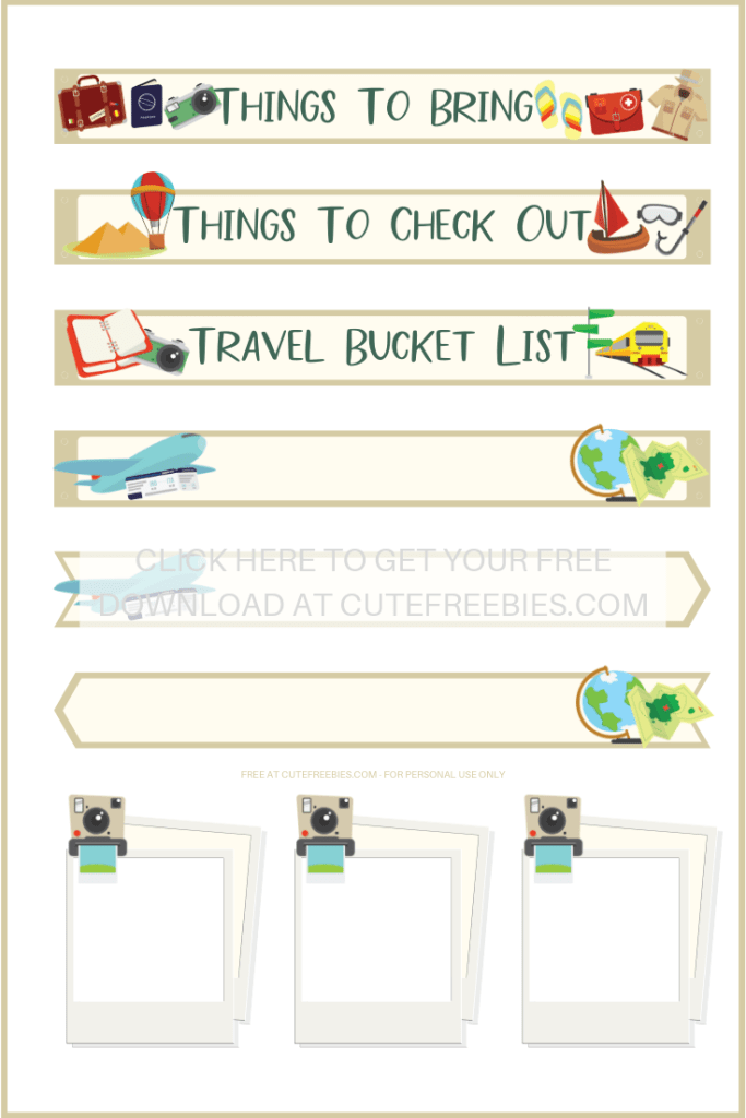 Free printable travel planner stickers - from your Free Printable Travel Planner And Journal Stickers. #bulletjournal #travel #wanderlust #freeprintable #travelplanner #cutefreebiesforyou